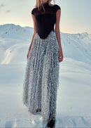 Jonix Mesh Tassel Sequin Long Skirt Set
