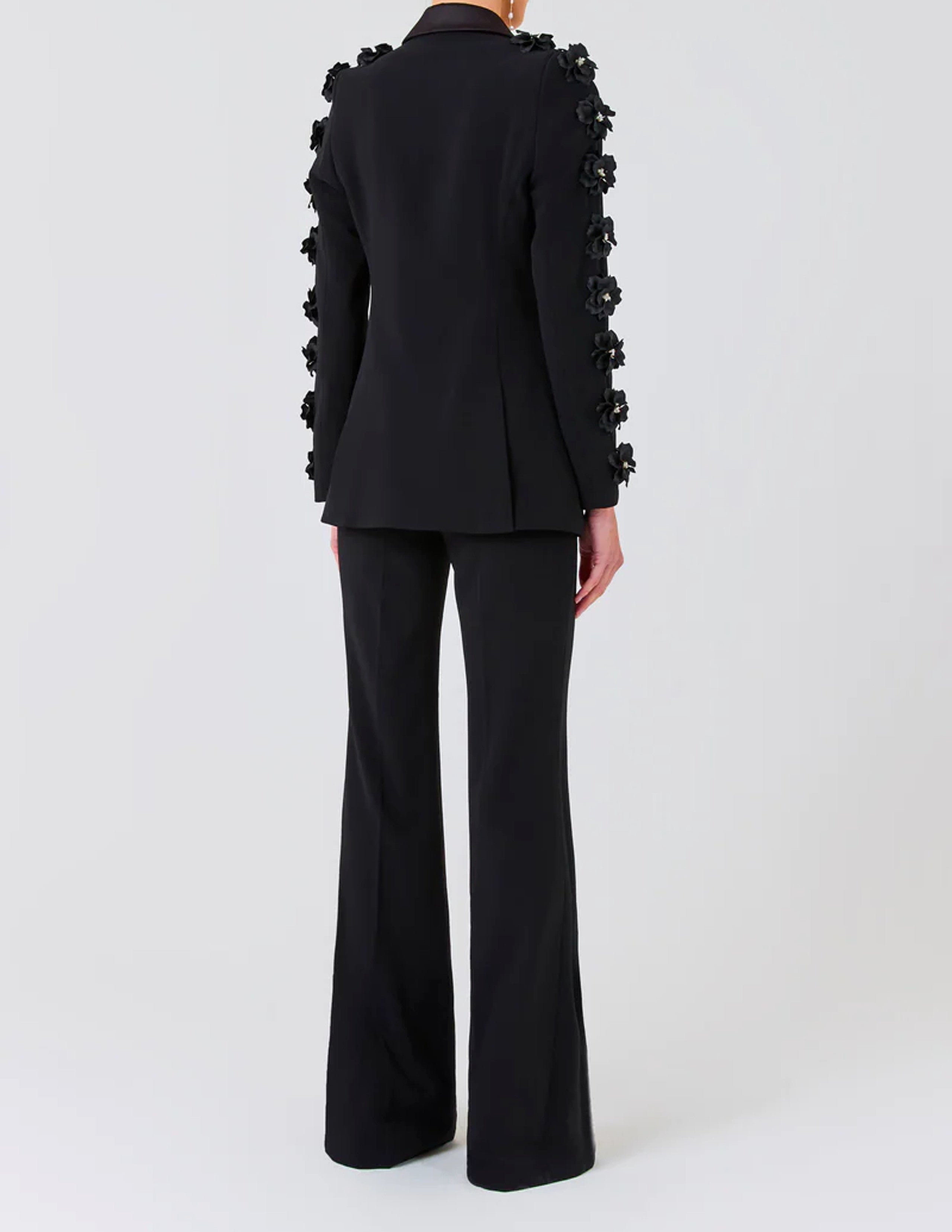 Kalena Long Sleeve Floral Detail Suit In Black