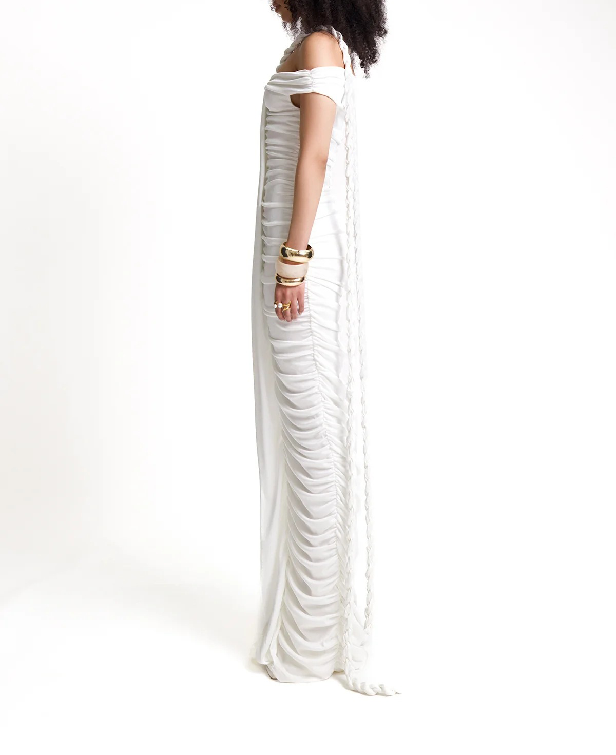 Gilead One-Piece Braided Pleated Maxi Dress In White