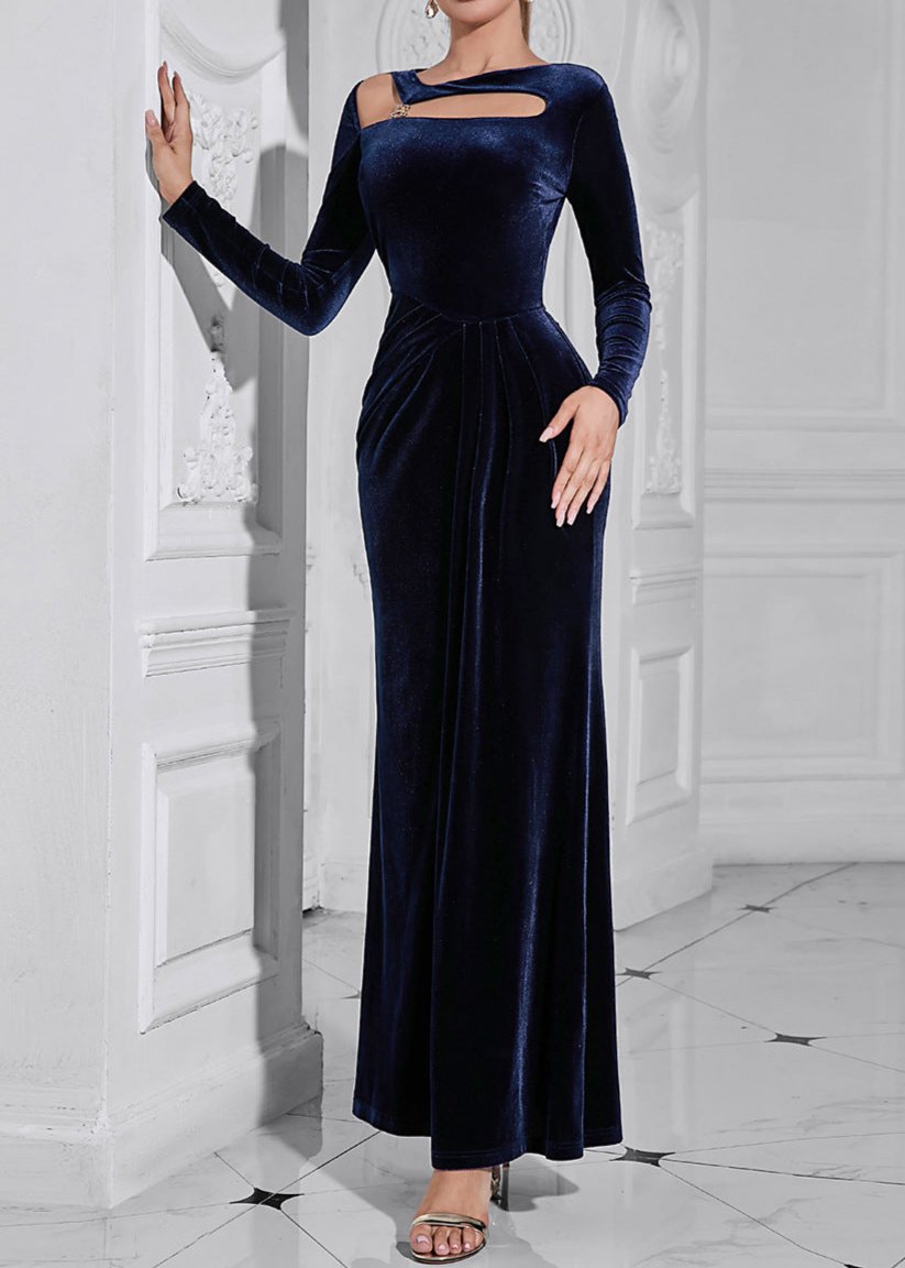 Chase Cutout Velvet Bodycon Maxi Dress In Dark Blue