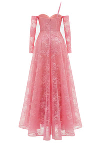 Barnard One Shoulder Lace Insert Maxi Dress In Hot Pink