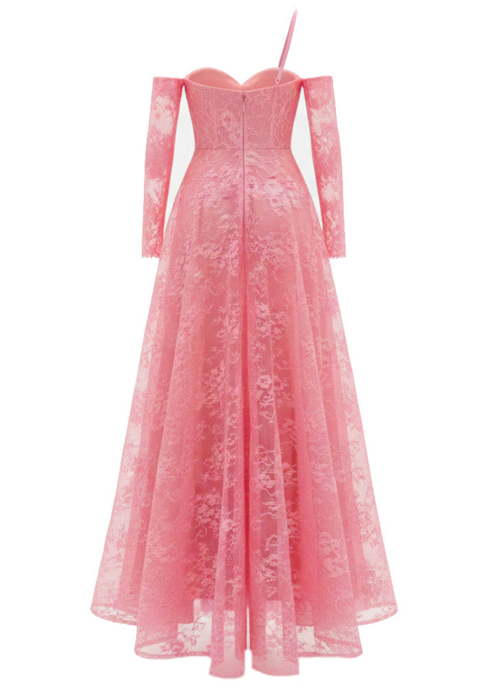 Barnard One Shoulder Lace Insert Maxi Dress In Hot Pink