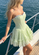 Findlay Strapless Floral Skater Mini Dress In Green