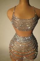 Lunexra Scoop Neck Rhinestone Mesh Mini Dress