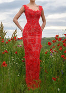 Phyxira Crystal Floral Maxi Dress In Red