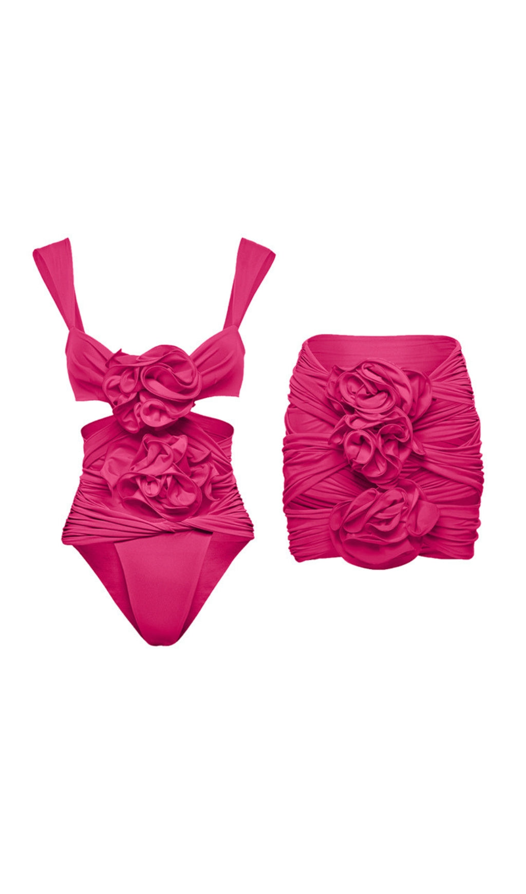 Aizen 3d Flower One Piece Swimsuit And Skirt In Pink