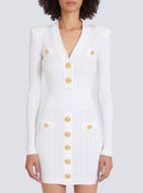 Sable White Short Knitted Mini Dress With Gold Buttons