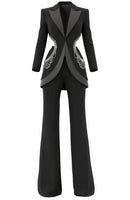 Olaniyi Long Sleeve Crystal Cutout Detail Suit In Black