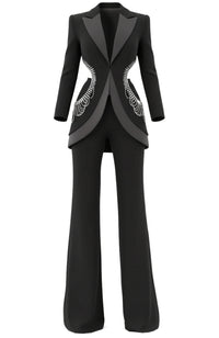 Olaniyi Long Sleeve Crystal Cutout Detail Suit In Black