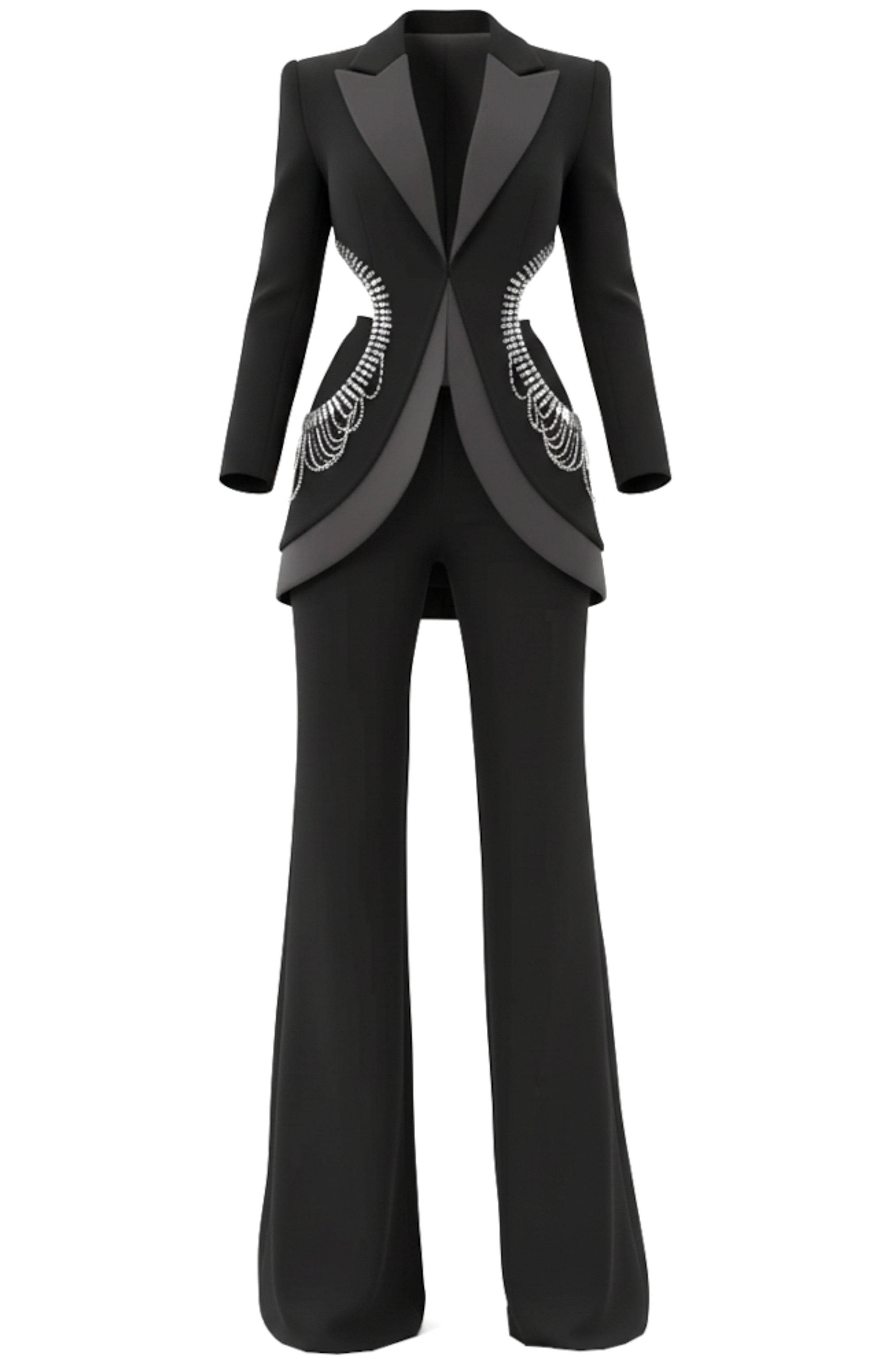Olaniyi Long Sleeve Crystal Cutout Detail Suit In Black