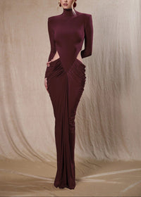 Gneissa Long Sleeve Cutout Draped Maxi Dress In Wine Red