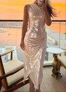 Hyalina One Shoulder Draped Midi Dress