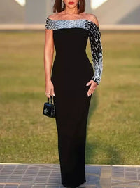 Emanara One Shoulder Rhinestone Bandage Maxi Dress