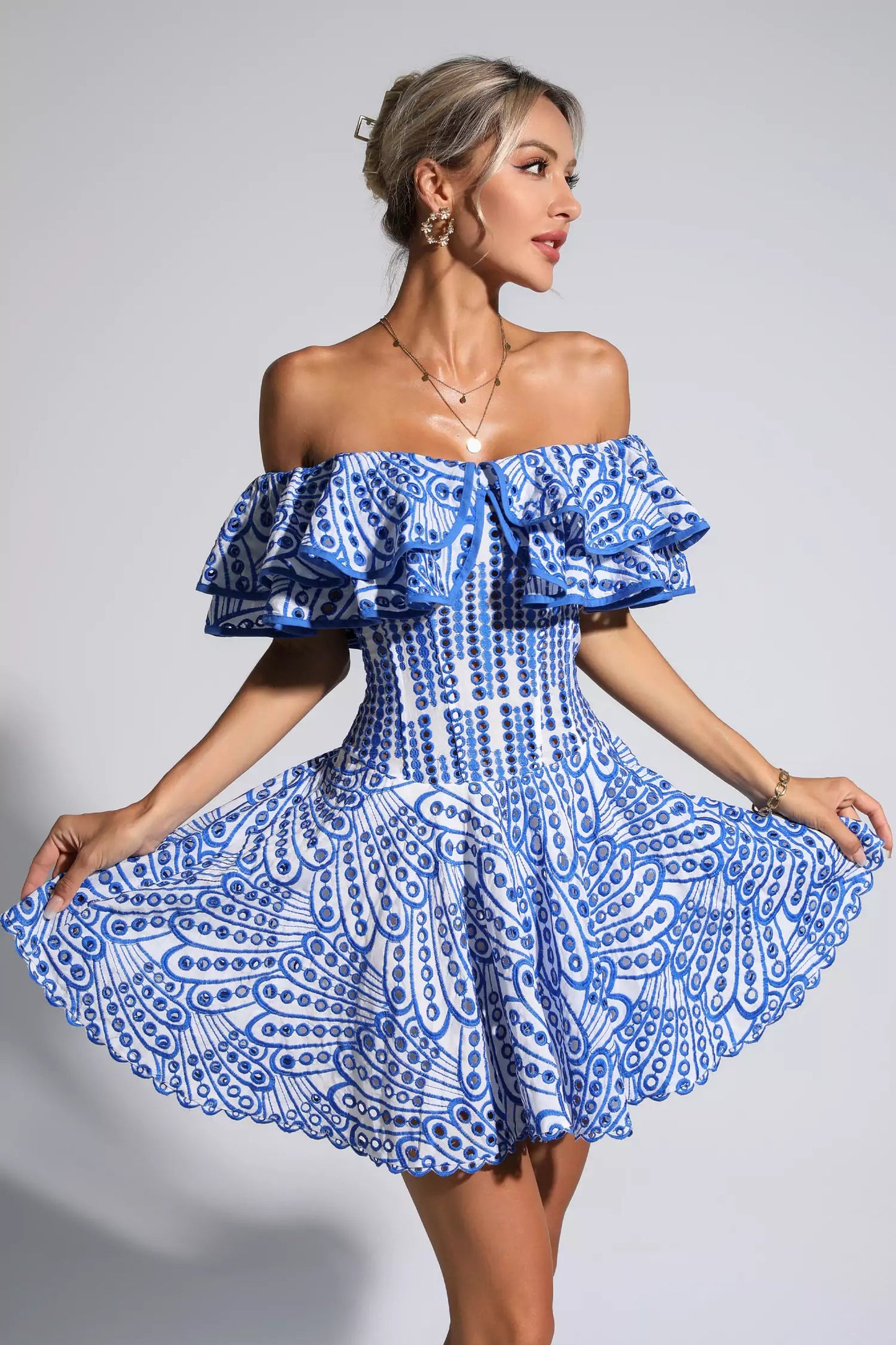 Ember Ruffle Cutout Mini Dress In Blue