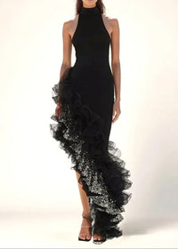 Haelin Sequin Ruffle Maxi Dress In Black