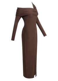 Avenlore Long Sleeve Draped Neckline Maxi Dress
