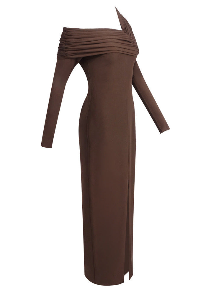 Avenlore Long Sleeve Draped Neckline Maxi Dress