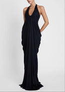 Ferdowsi Halter Draped Design Maxi Dress In Black
