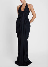 Ferdowsi Halter Draped Design Maxi Dress In Black