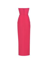 Tafari Strapless Ruched Maxi Dress In Hot Pink