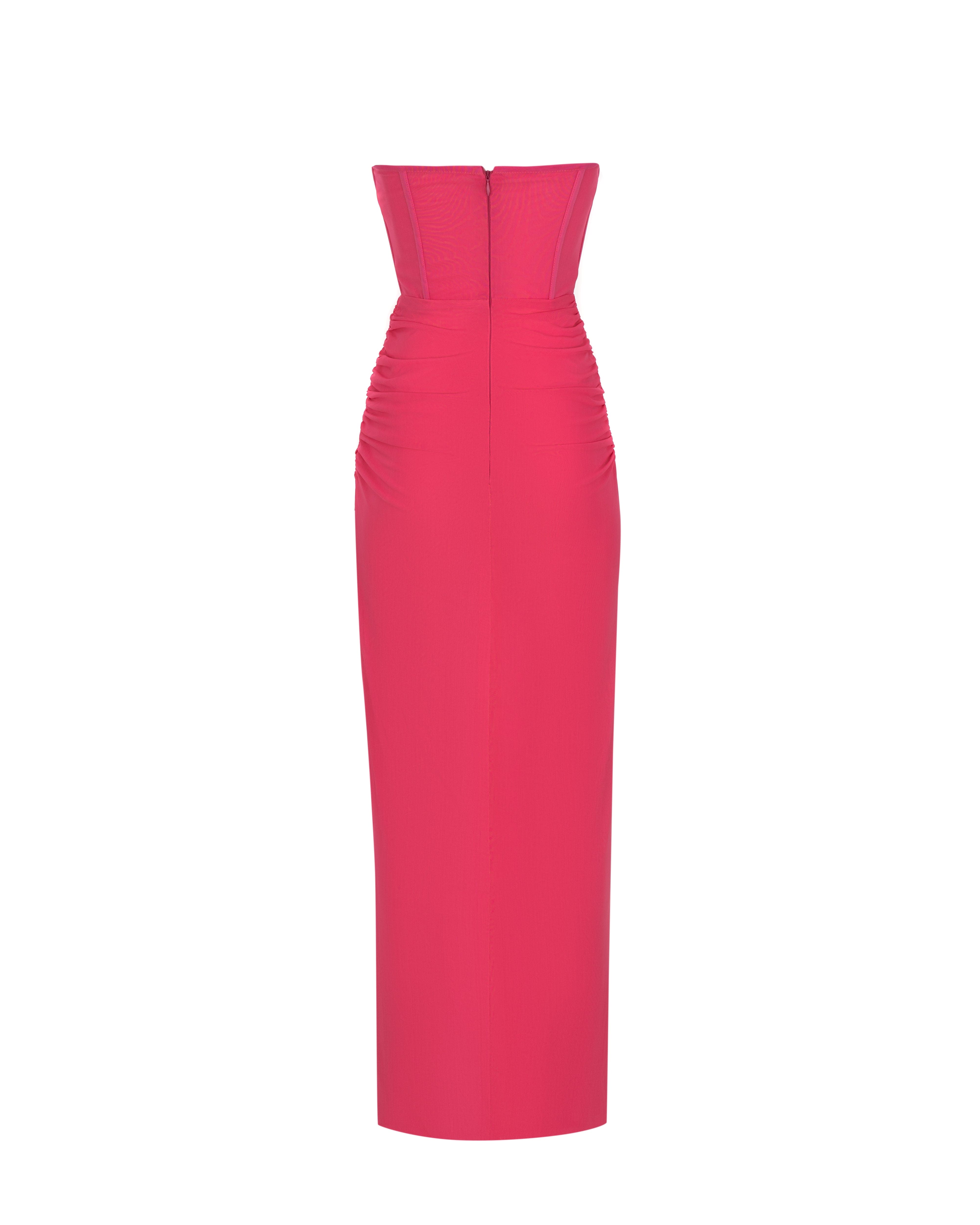 Tafari Strapless Ruched Maxi Dress In Hot Pink