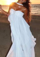 Noelia Strapless Ruffle Maxi Dress In White