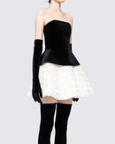 Renaud Strapless Corset Floral A Line Velvet Mini Dress In Black White