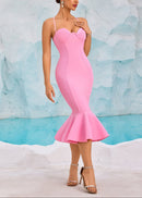 Uzgoth Bustier Fluted Midi Dress In Pink
