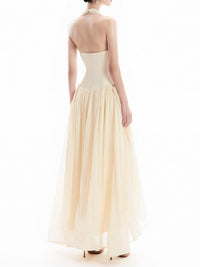 Terrell Halterneck Tulle Overlay Maxi Dress In Apricot