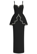 Cynosure Crystal Trim Peplum Maxi Dress In Black