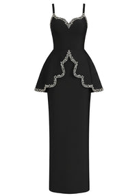 Cynosure Crystal Trim Peplum Maxi Dress In Black