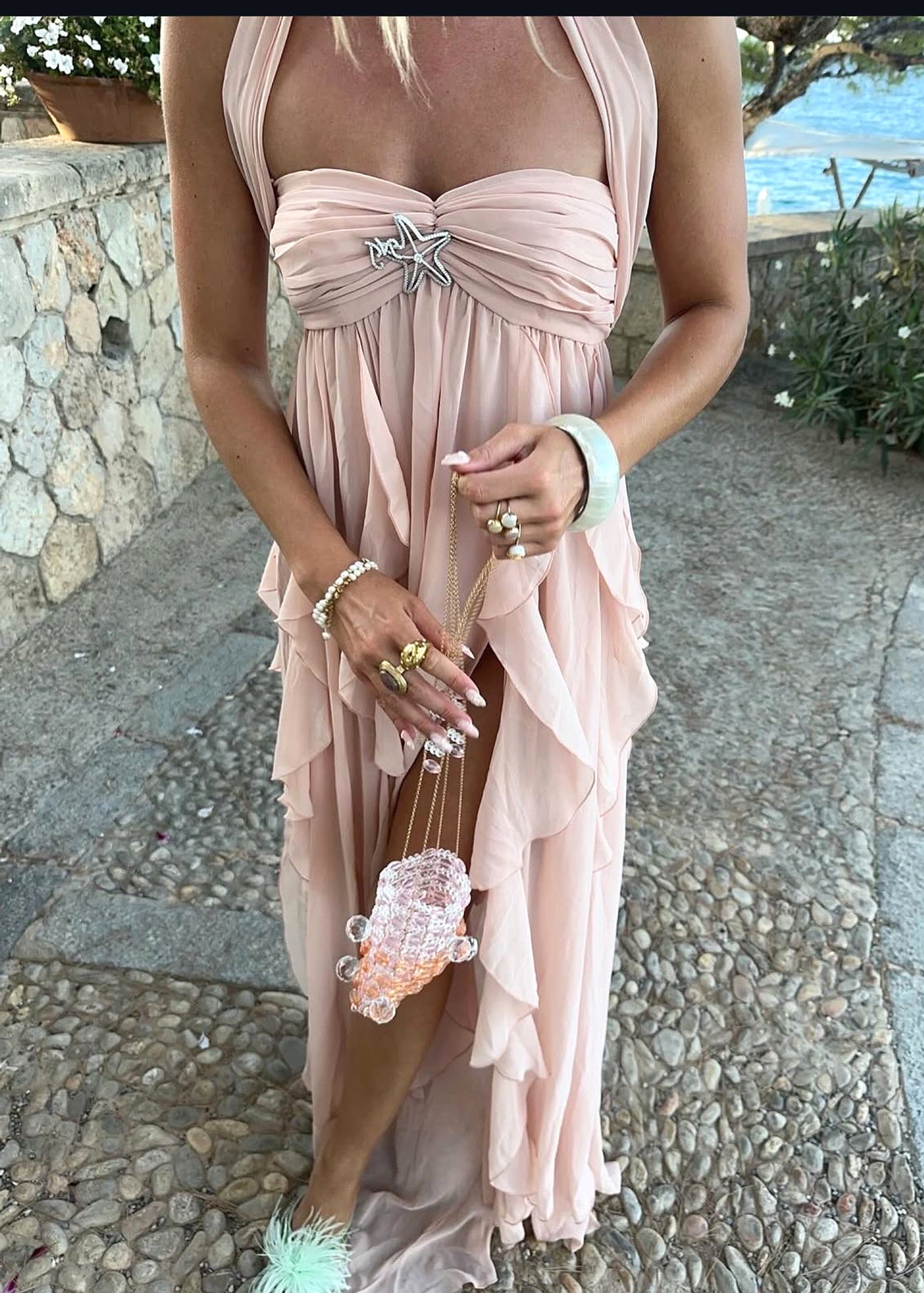 Noelia Strapless Ruffle Maxi Dress In Nude Pink