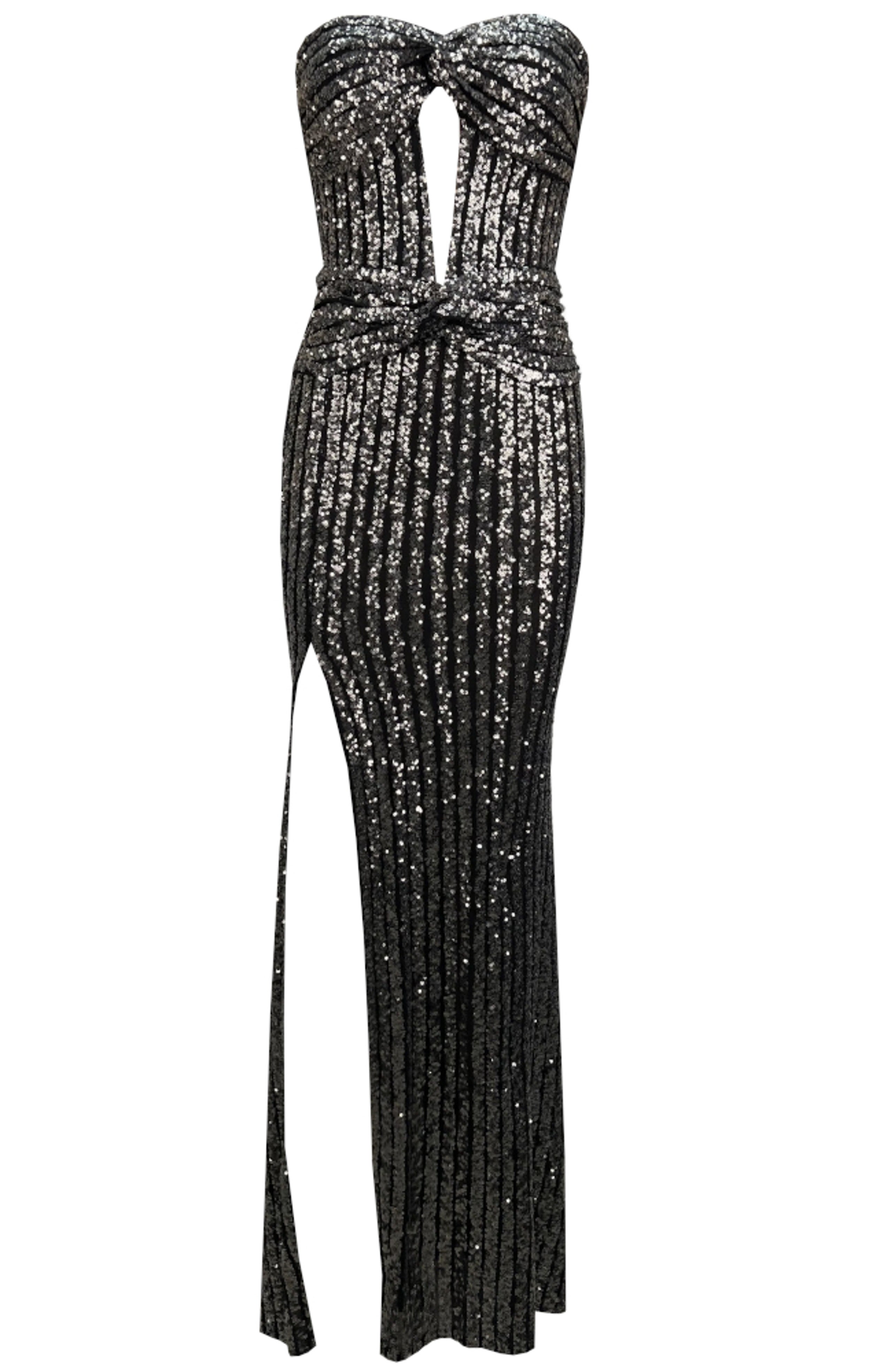 Ahmoua Strapless Sequin Maxi Dress In Titanium