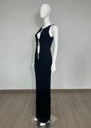 Kaleido Emerald Embellished Cutout Sleeveless Maxi Dress In Black