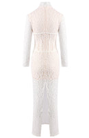 Heyren Long Sleeve Structured Lace Maxi Dress In White