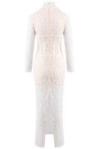 Heyren Long Sleeve Structured Lace Maxi Dress In White