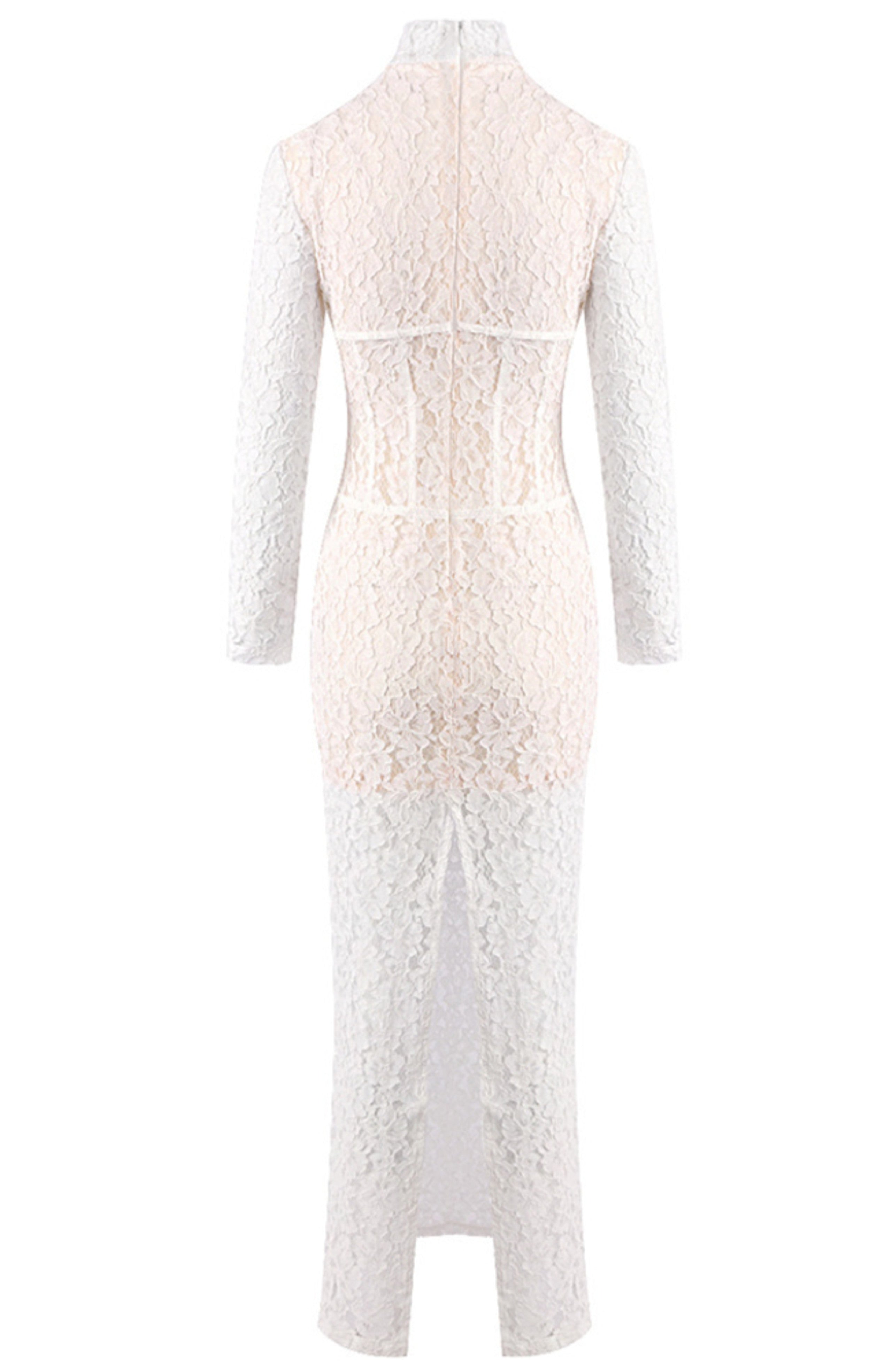 Heyren Long Sleeve Structured Lace Maxi Dress In White