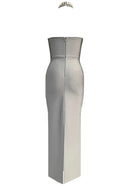 Aethon Crystal Choker Strapless Maxi Dress In Grey