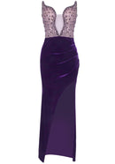 Cazriel Strapless Crystal Maxi Velvet Dress In Purple
