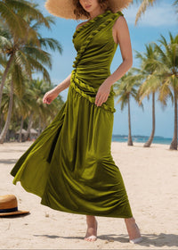 Braewyn One Shoulder Maxi Velvet Dress In Green
