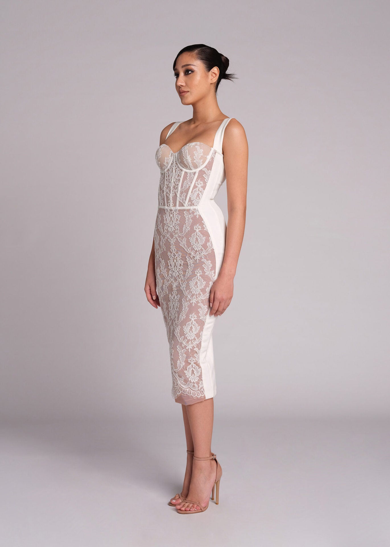 Shalise Lace Strap Midi Dress In White