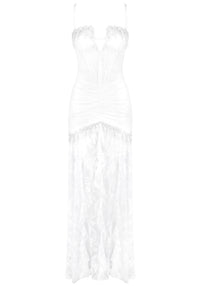 Jexara Lace Ruched Corset Maxi Dress In White