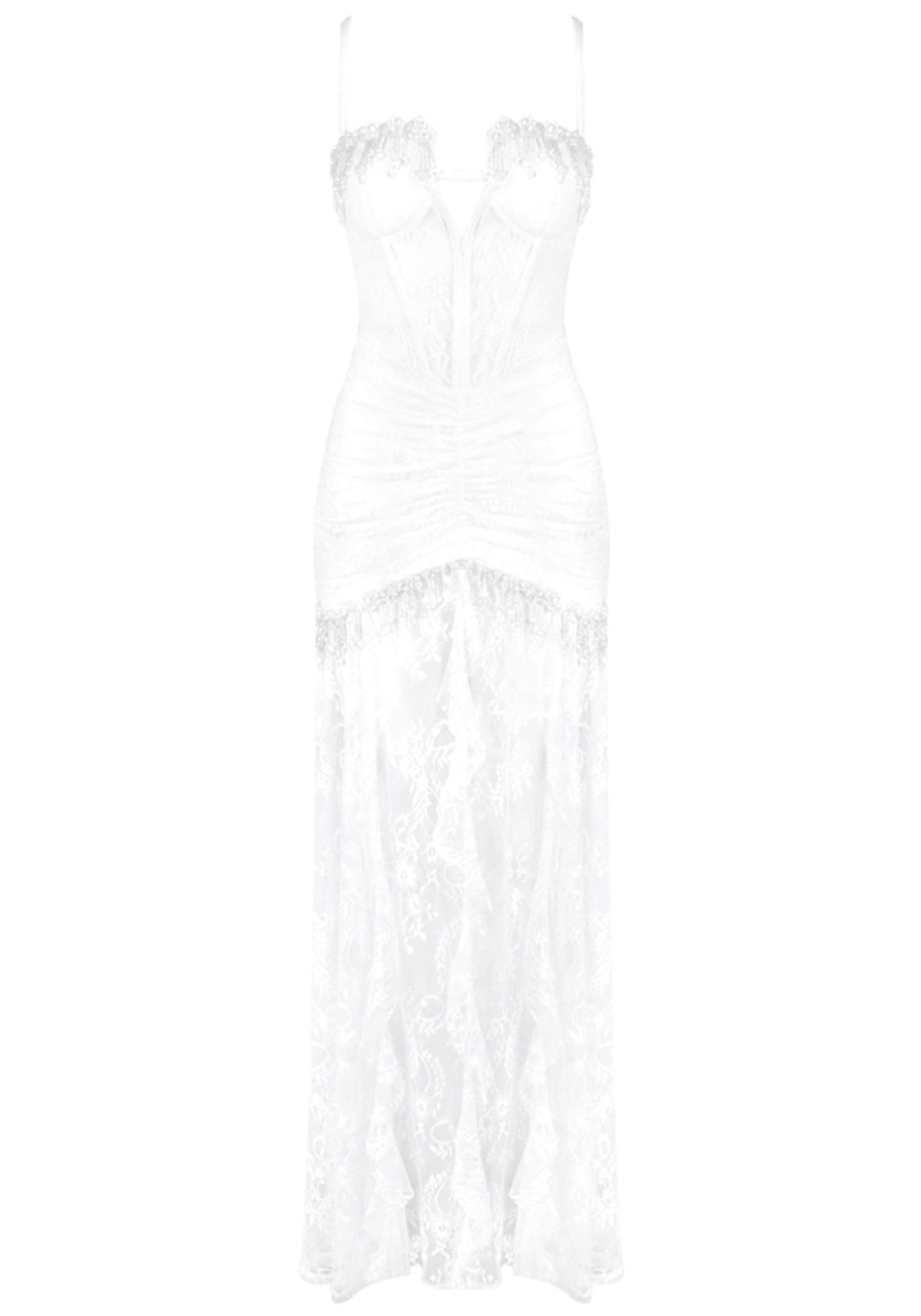 Jexara Lace Ruched Corset Maxi Dress In White