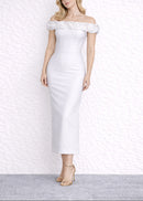 Battista Floral Bardot Midi Dress In White