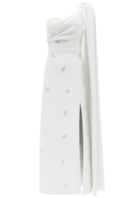 Vazvara One Shoulder Crystal Detail Maxi Dress In White
