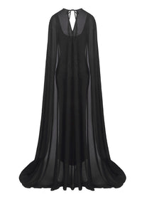 Vyron Cape Animal Print Maxi Dress