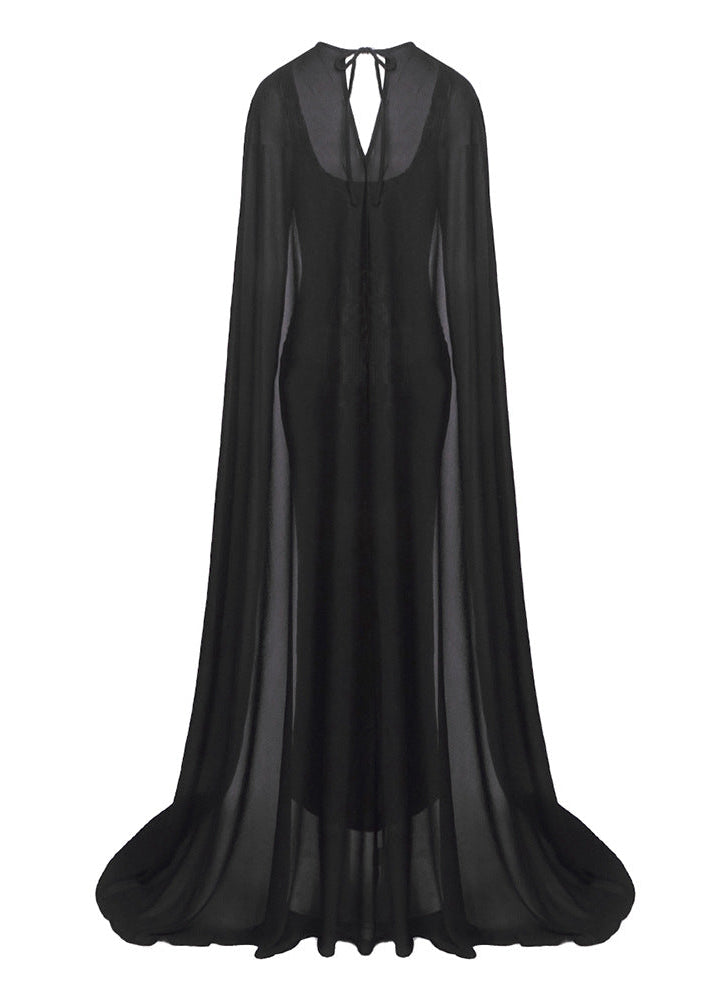 Vyron Cape Animal Print Maxi Dress