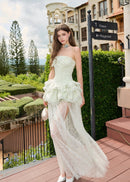 Hovena Green Layered Floral Lace Maxi Dress