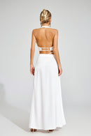 Susie Silk Crop Top Maxi Skirts 2 Pieces Sets In White