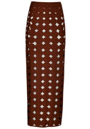 Naida Scalloped Three Piece Maxi Dress In Brown